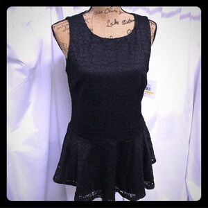 ELLEN Tracy Black Lace Peplum Blouse Size M